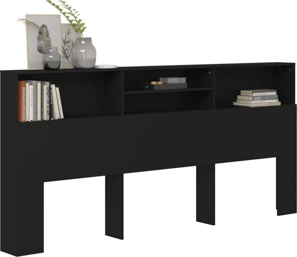 vidaXL Κεφαλάρι κρεβατιού με ράφια, μαύρο, 220x19x103,5 cm