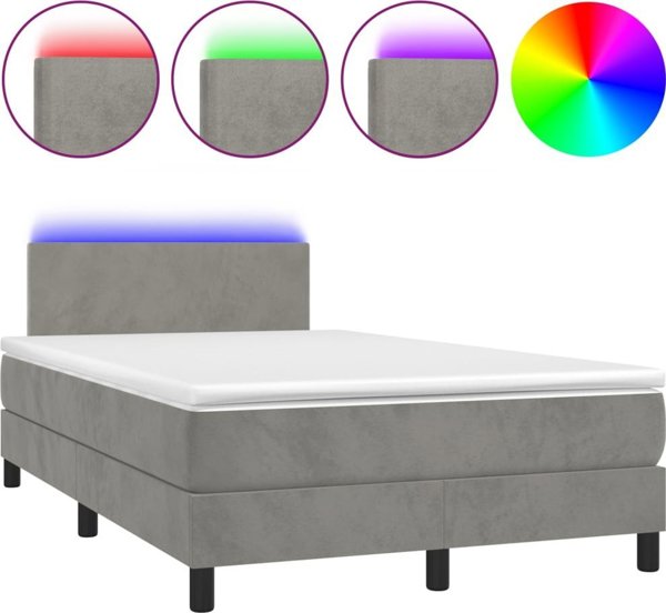 vidaXL Κρεβάτι κοντινεντάλ με στρώμα και LED, γκρι βελούδο, 120x200cm
