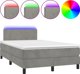 vidaXL Κρεβάτι κοντινεντάλ με στρώμα και LED, γκρι βελούδο, 120x200cm