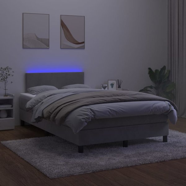 vidaXL Κρεβάτι κοντινεντάλ με στρώμα και LED, γκρι βελούδο, 120x200cm