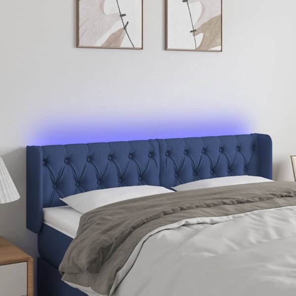 vidaXL Κεφαλάρι Κρεβατιού με LED, Μπλε, 147x16x78/88 εκ, Ύφασμα