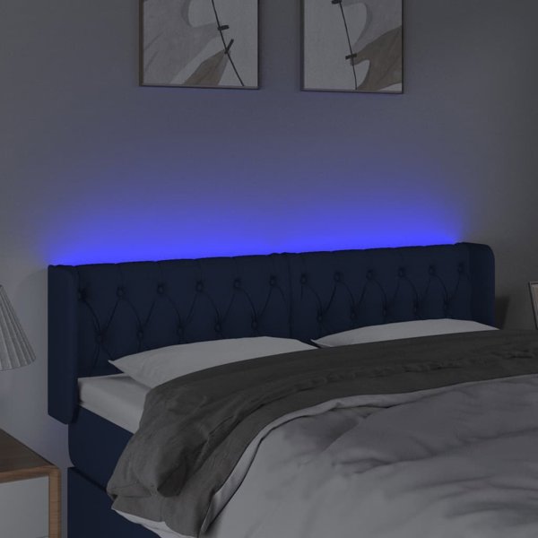vidaXL Κεφαλάρι Κρεβατιού με LED, Μπλε, 147x16x78/88 εκ, Ύφασμα