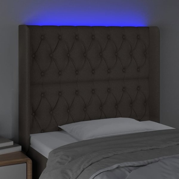 vidaXL Κεφαλάρι για κρεβάτι με LED σε ύφασμα taupe 93x16x118/128 cm