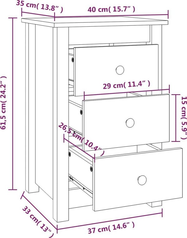 vidaXL Szafki nocne, 2 szt, czarne, 40x35x61,5 cm, lite drewno sosnowe