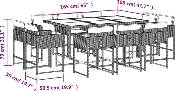vidaXL Σετ επίπλων κήπου 11 τεμαχίων με μαξιλάρια, ανάμεικτο μπεζ