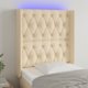 vidaXL Zaglowek do lozka z LED, kremowy, 83x16x118/128 cm, tkanina