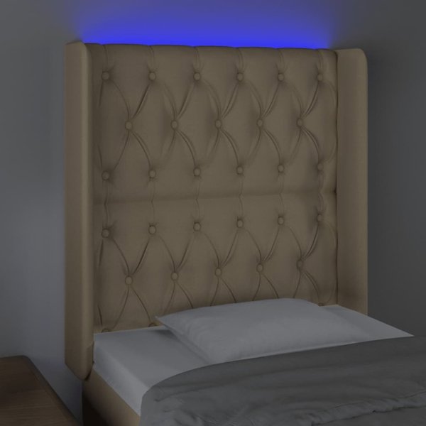 vidaXL Zaglowek do lozka z LED, kremowy, 83x16x118/128 cm, tkanina