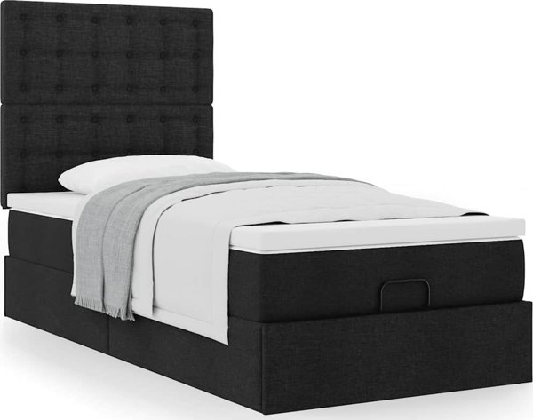 vidaXL Πλαίσιο Κρεβατιού Ottoman Μαύρο 90x190 cm με Στρώμα και Ύφασμα