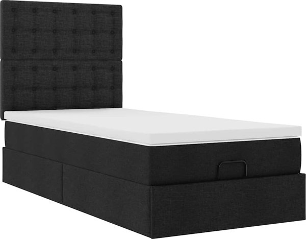 vidaXL Πλαίσιο Κρεβατιού Ottoman Μαύρο 90x190 cm με Στρώμα και Ύφασμα