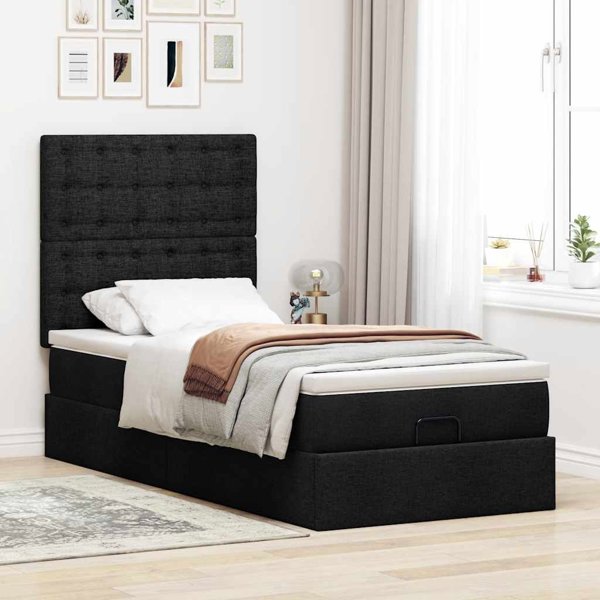 vidaXL Πλαίσιο Κρεβατιού Ottoman Μαύρο 90x190 cm με Στρώμα και Ύφασμα