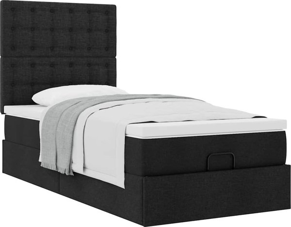 vidaXL Πλαίσιο Κρεβατιού Ottoman Μαύρο 90x190 cm με Στρώμα και Ύφασμα