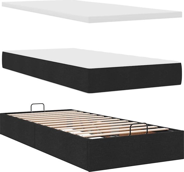 vidaXL Πλαίσιο Κρεβατιού Ottoman Μαύρο 90x190 cm με Στρώμα και Ύφασμα