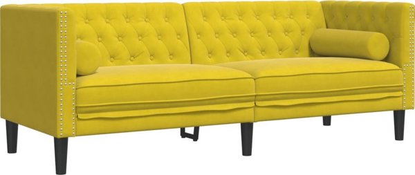 vidaXL Τριθέσιος καναπές Chesterfield με ρολά, κίτρινος, βελούδινος