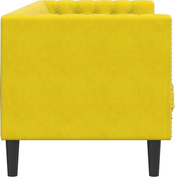 vidaXL Τριθέσιος καναπές Chesterfield με ρολά, κίτρινος, βελούδινος