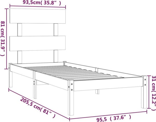 vidaXL Rama lozkou, leuko, lite drevno, 90x200 cm