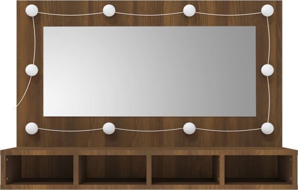 vidaXL Ντουλάπι με καθρέφτη και LED, καφέ δρυς, 90x31,5x62 cm