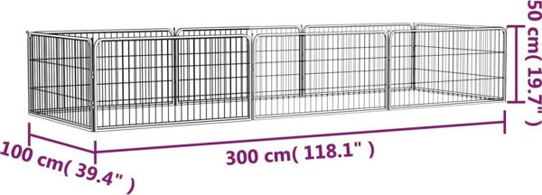 vidaXL vidaXL Kojec dla psa, 8 panele, czarny, 100x50 cm, stal