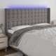 vidaXL Κεφαλάρι κρεβατιού με LED, σκούρο γκρι, 183x16x118/128 εκ, ύφασμα