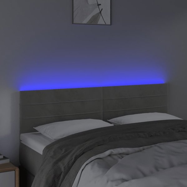 vidaXL Κεφαλάρι κρεβατιού με LED, ανοιχτό γκρι, βελούδο 144x5x78/88 cm