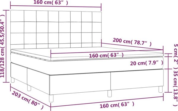 vidaXL Λύκνο κοντινεντάλ με στρώμα, καφέ, ύφασμα 160x200 cm