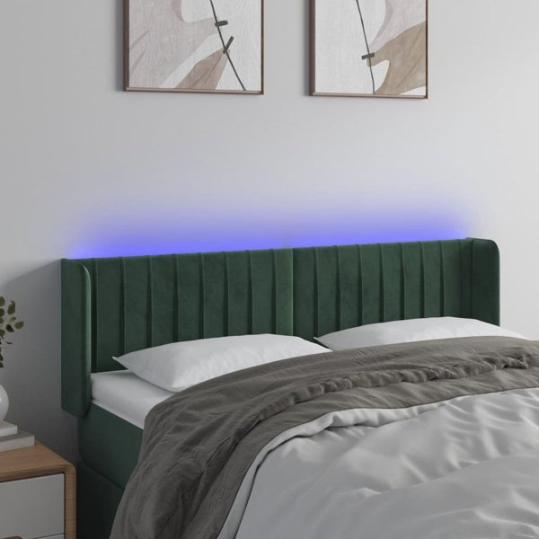vidaXL Zaglonek do lozka z LED, ciemnozielony, 147x16x78/88cm, aksamit