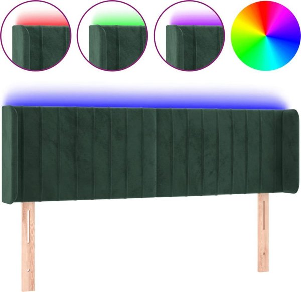 vidaXL Zaglonek do lozka z LED, ciemnozielony, 147x16x78/88cm, aksamit