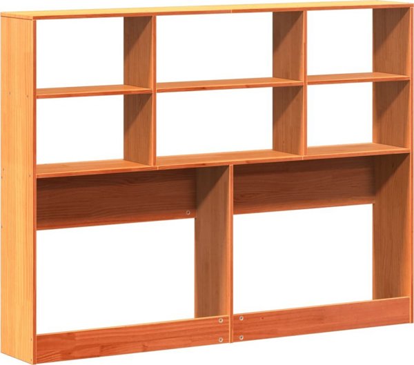 vidaXL Κεφαλάρι κρεβατιού με ράφια, κεχριμπαρένιο καφέ, πεύκο 140 εκ.