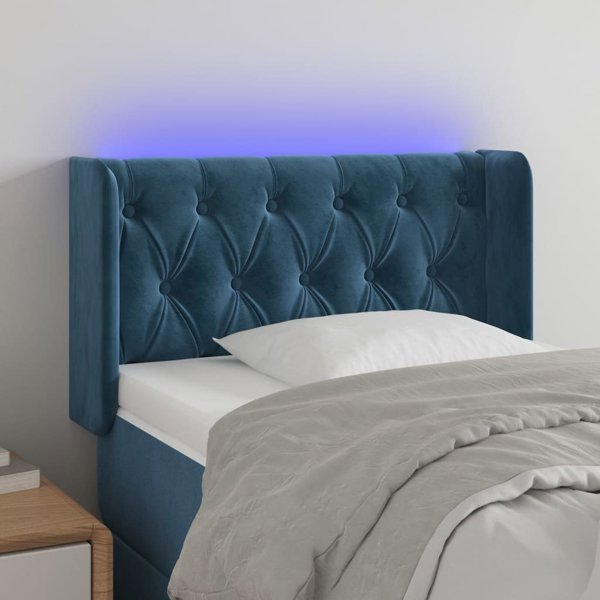 vidaXL Zaglowek do lozka z LED, ciemnoniebieski, 83x16x78/88 cm, aksamit