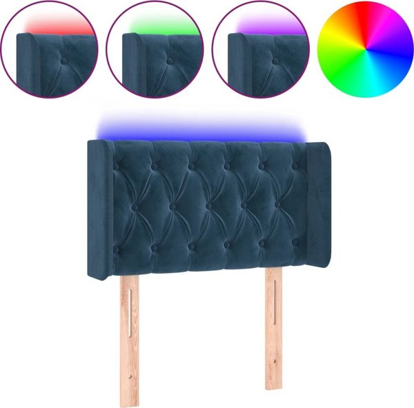 vidaXL Zaglowek do lozka z LED, ciemnoniebieski, 83x16x78/88 cm, aksamit