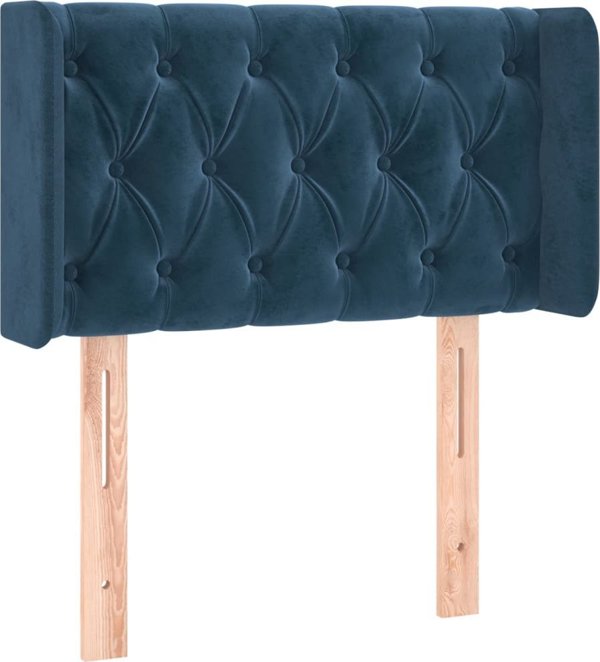 vidaXL Zaglowek do lozka z LED, ciemnoniebieski, 83x16x78/88 cm, aksamit