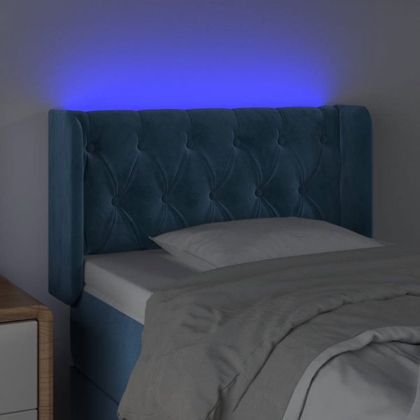 vidaXL Zaglowek do lozka z LED, ciemnoniebieski, 83x16x78/88 cm, aksamit