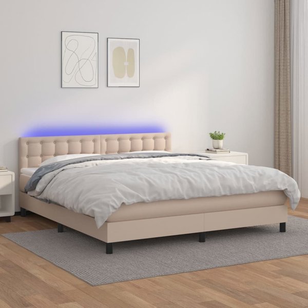 vidaXL Lozko kontynentalne z materacem i oswietleniem LED cappuccino 160x200 cm