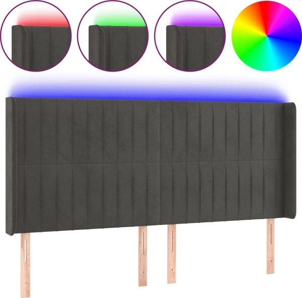 vidaXL Ζαγλόουεκ για κρεβάτι με LED, σκούρο γκρι, 183x16x118/128cm, βελούδο