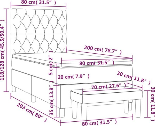 vidaXL Kρεβάτι Kontynentalne με Στρώμα, Σκούρο Γκρι Υφασμα, 80x200 cm