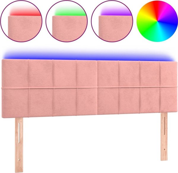 vidaXL Κεφαλάρι για κρεβάτι με LED, ροζ, 144x5x78/88 cm, βελούδινο