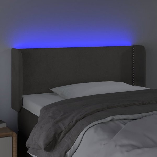 vidaXL Zaglowek do lozka z LED, ciemnoszary, 93x16x78/88 cm, aksamit