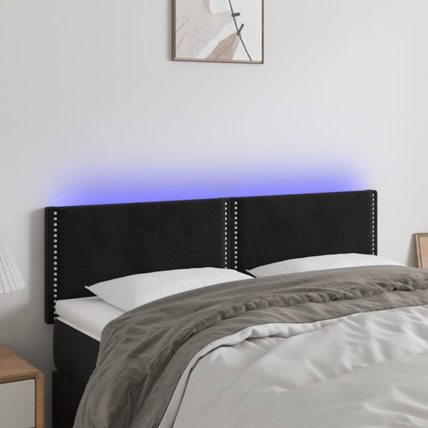 vidaXL Κεφαλάρι Κρεβατιού με LED, Μαύρο, 144x5x78/88 εκ, Βελούδο