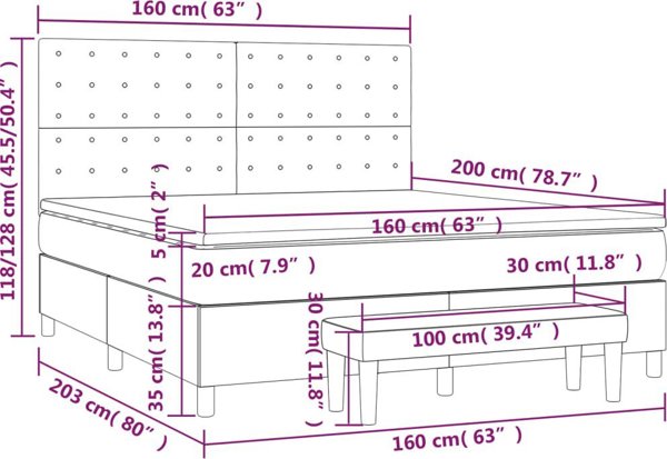 vidaXL Κοντινεντάλ Κρεβάτι με Στρώμα, γκρι, οικοδερμα 160x200 εκ