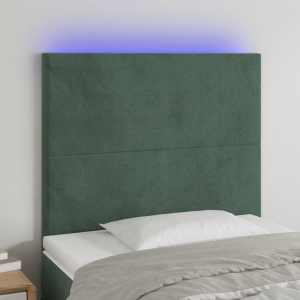 vidaXL Κεφαλάρι κρεβατιού με LED, σκούρο πράσινο, 80x5x118/128 εκ., βελούδο