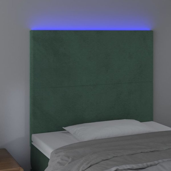 vidaXL Κεφαλάρι κρεβατιού με LED, σκούρο πράσινο, 80x5x118/128 εκ., βελούδο