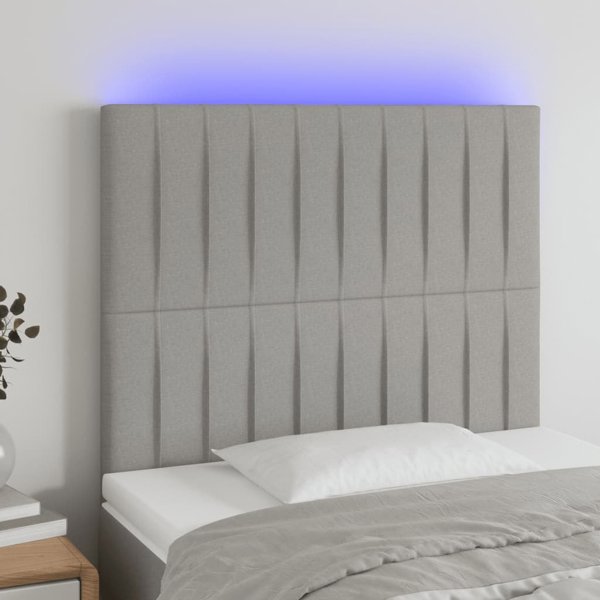 vidaXL Κεφαλάρι κρεβατιού με LED, ανοιχτό γκρι, 100x5x118/128 cm, ύφασμα