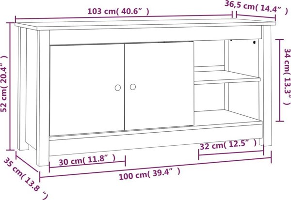 vidaXL Έπιπλο τηλεόρασης μελί καφέ 103x36,5x52 cm από μασίφ πεύκο
