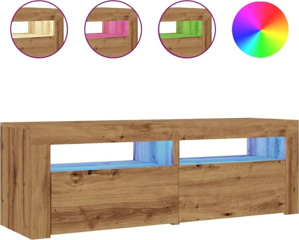 vidaXL Έπιπλο Τηλεόρασης με Φωτισμό LED, Δρυς Artisan, 120x35x40 cm