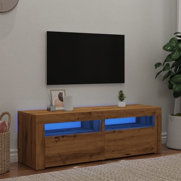 vidaXL Έπιπλο Τηλεόρασης με Φωτισμό LED, Δρυς Artisan, 120x35x40 cm