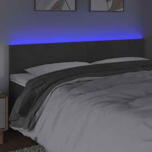 vidaXL Zaglowek do lozka me to LED, ciemnoszary, 160x5x78/88 cm, aksamit