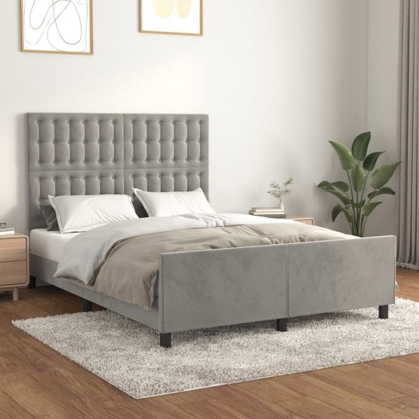 vidaXL Rama κρεβατιού με κεφαλάρι, ανοιχτό γκρι, 140x190 εκ, βελούδινη