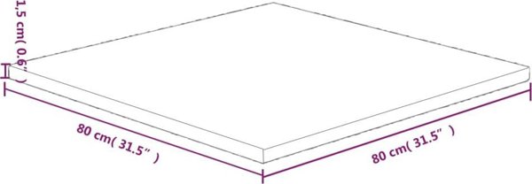 vidaXL Τετράγωνη επιφάνεια τραπεζιού, 80x80x1,5 εκ., ακατέργαστο δρυς ξύλο
