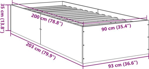 vidaXL Πλαίσιο κρεβατιού 90x200 εκ. γκρι δρυς Sonoma
