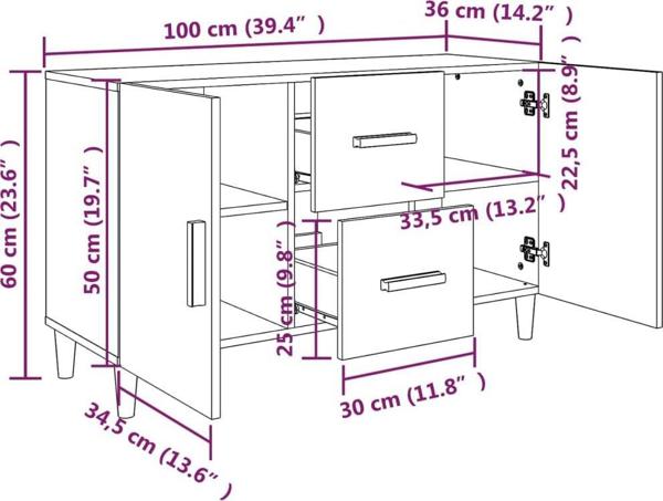 vidaXL Συρταριέρα, απόχρωση σκυροδέματος, 100x36x60 εκ, υλικό ξύλου