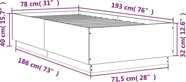 vidaXL Σκελετός κρεβατιού, δρυς σονόμα, 75x190 εκ., υλικό από ξύλο